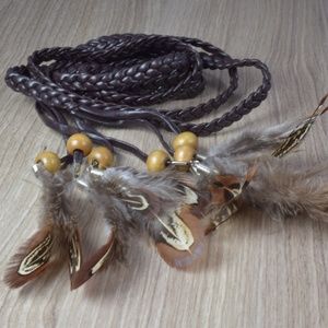 Native Amercian Inspire Thin Feather Belt One Size